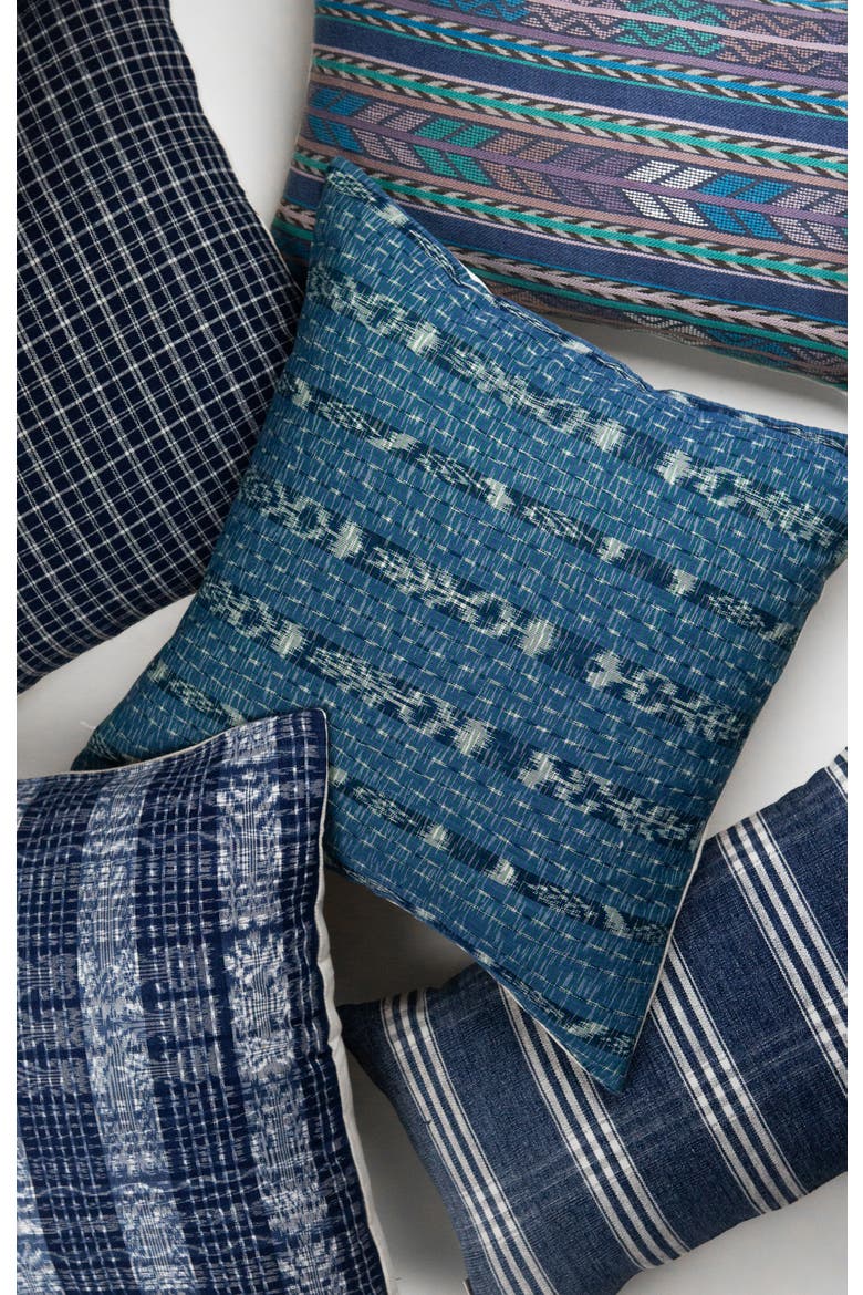 Vintage Indigo Denim Striped Pillow, Alternate, color, Blue