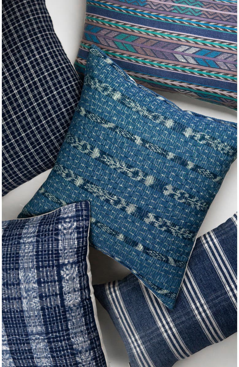 Archive New York Vintage Indigo Denim Striped Pillow, Alternate, color, Blue