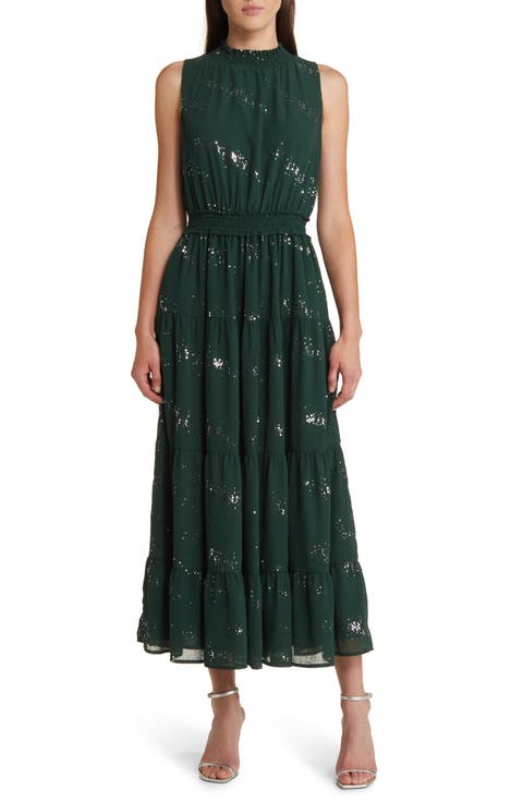 Downtown Lights Foil Dot Chiffon Dress