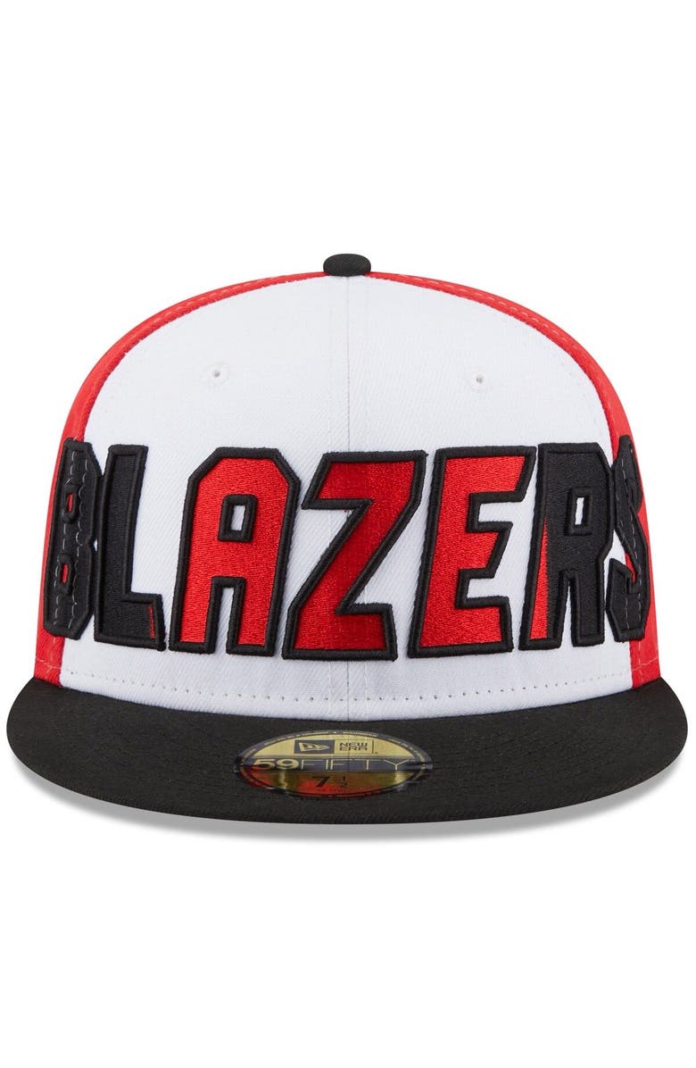 New Era Men's New Era White/Black Portland Trail Blazers Back Half 59FIFTY Fitted Hat, Alternate, color, 