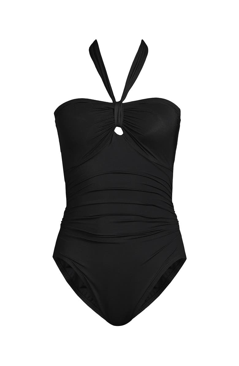 Lands' End Plus Size Slender Suit Multi-Way Bandeau High Leg One Piece Swimsuit, Alternate, color, Black