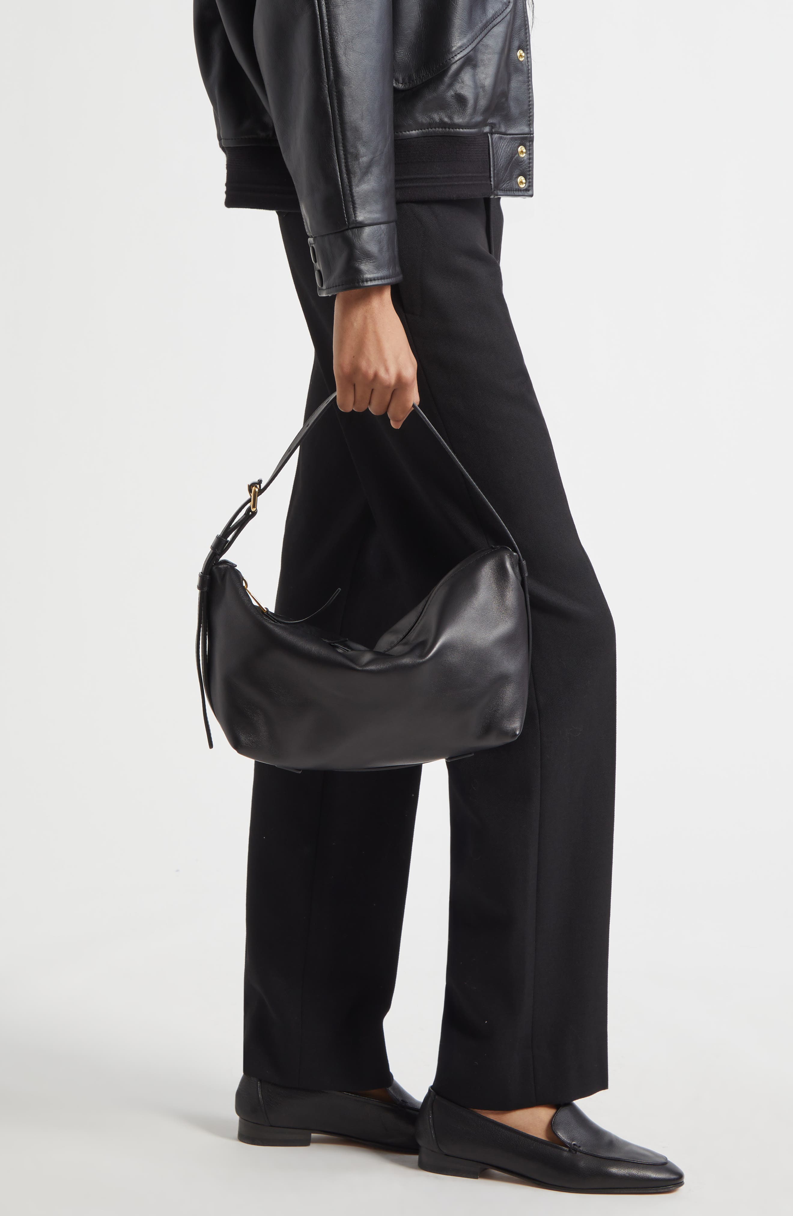 Moschino Tie Me Leather Shoulder Bag, Alternate, color, Black