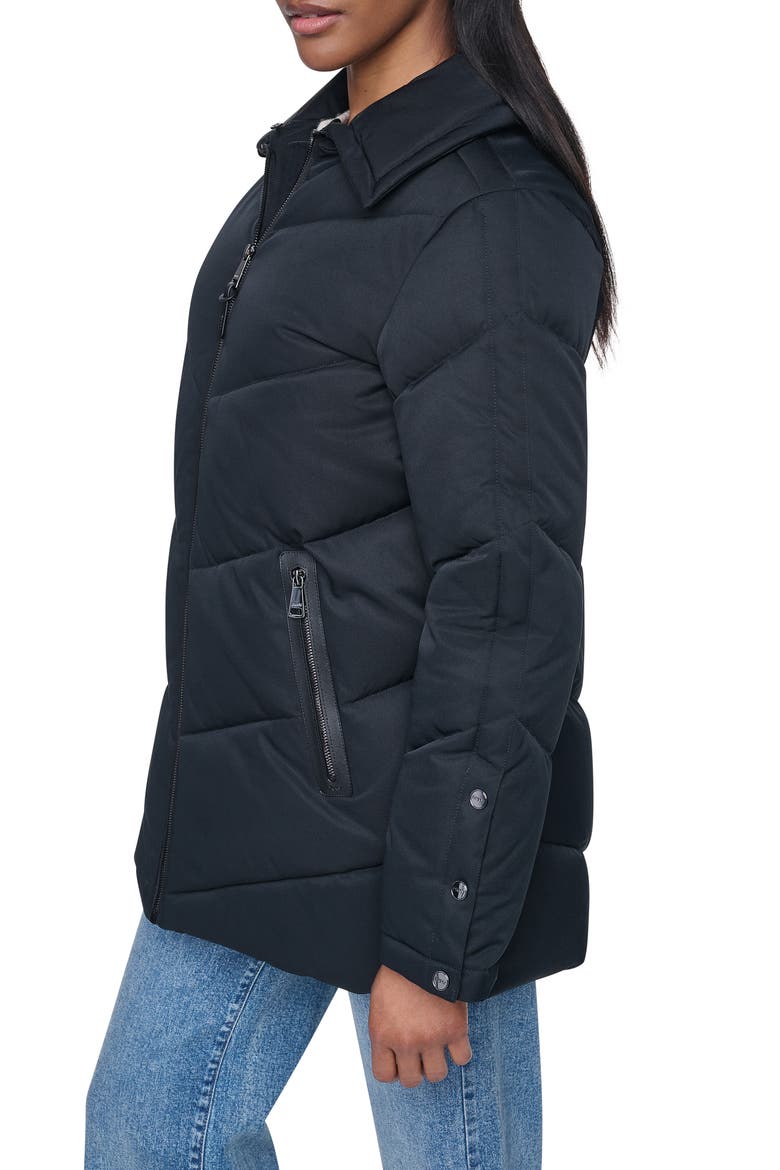 Water Resistant Puffer Jacket with Removable Faux Fur Collar, Alternate, color, BLACK