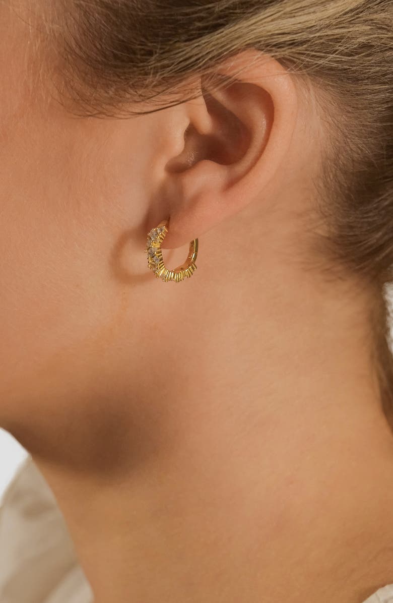 Sterling Forever Georgia Cubic Zirconia Huggie Hoop Earrings, Alternate, color, Gold