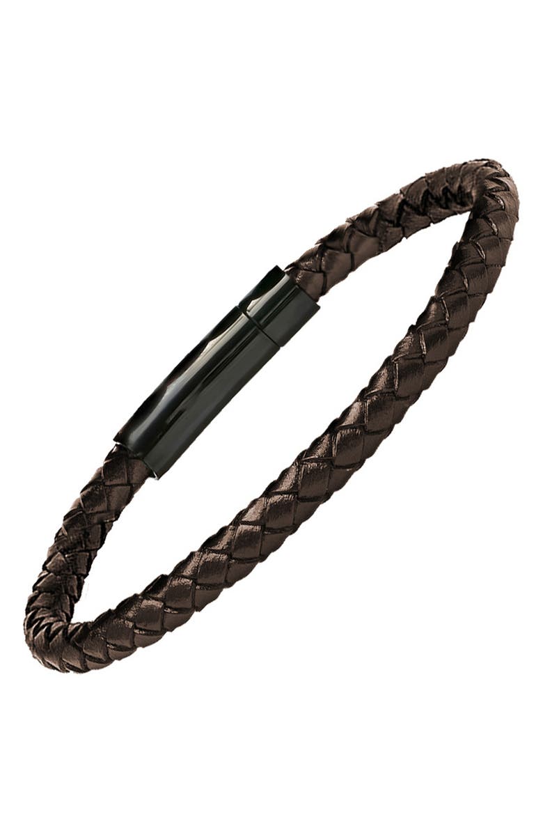 HMY JEWELRY Braided Leather Bracelet, Alternate, color, Black