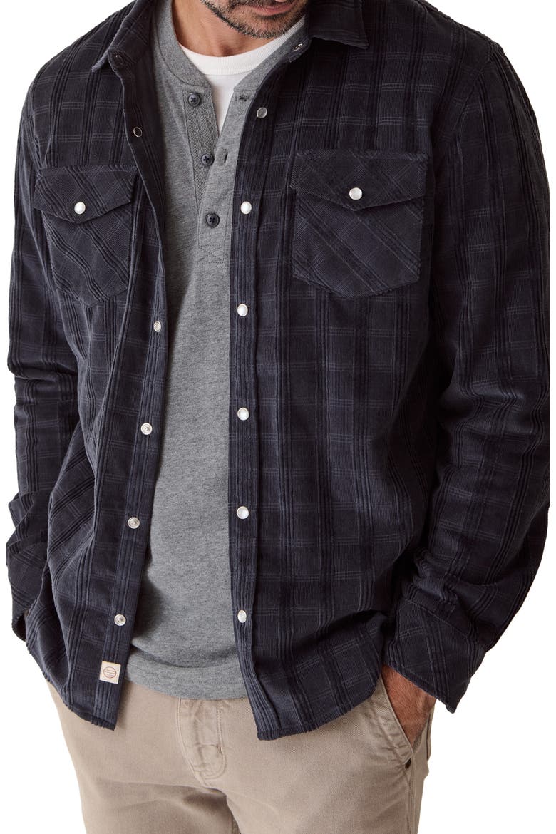 The Clark Check Cotton Corduroy Snap-Up Western Shirt, Main, color, NAVY