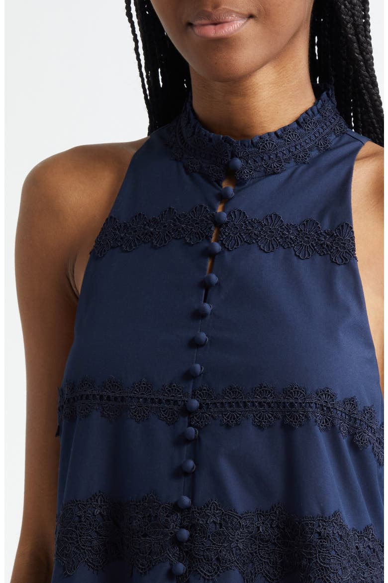 Malena Lace Detail Stretch Cotton Trapeze Minidress, Alternate, color, NAVY