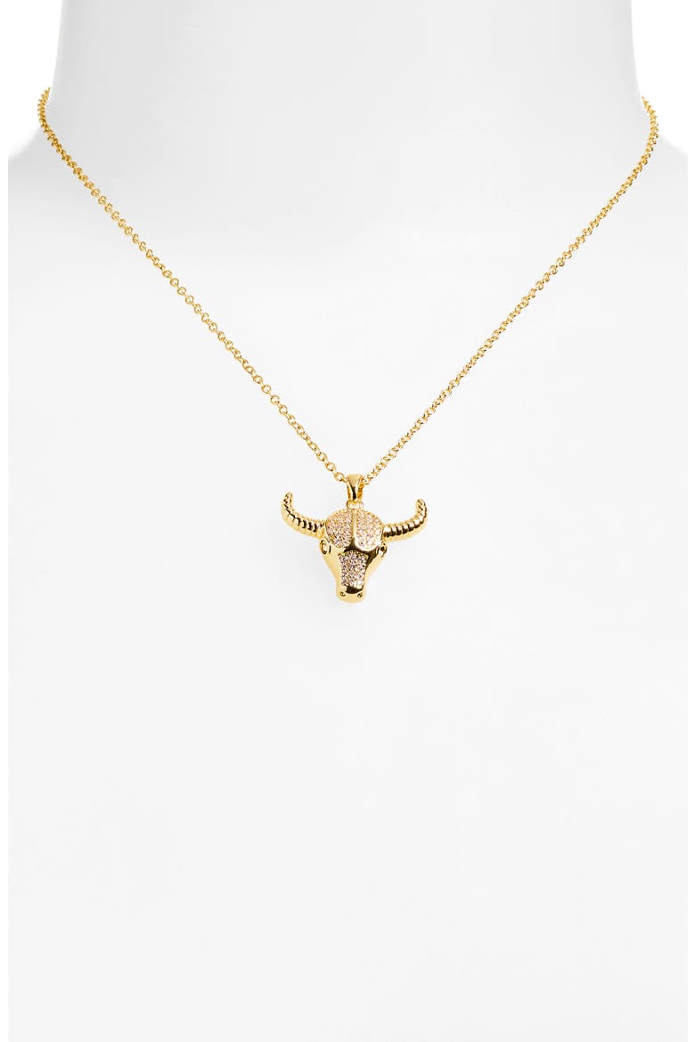 CZ Longhorn Pendant Necklace, Alternate, color, CLEAR- GOLD