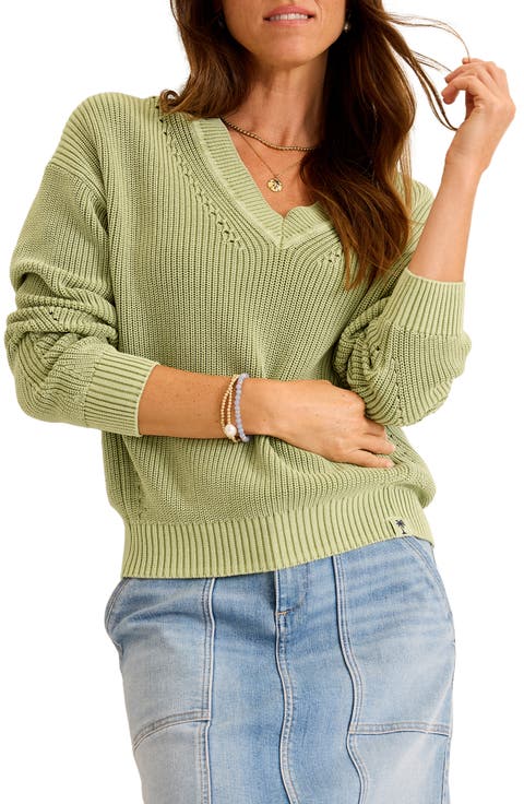 Indigo Palms Cotton V-Neck Sweater
