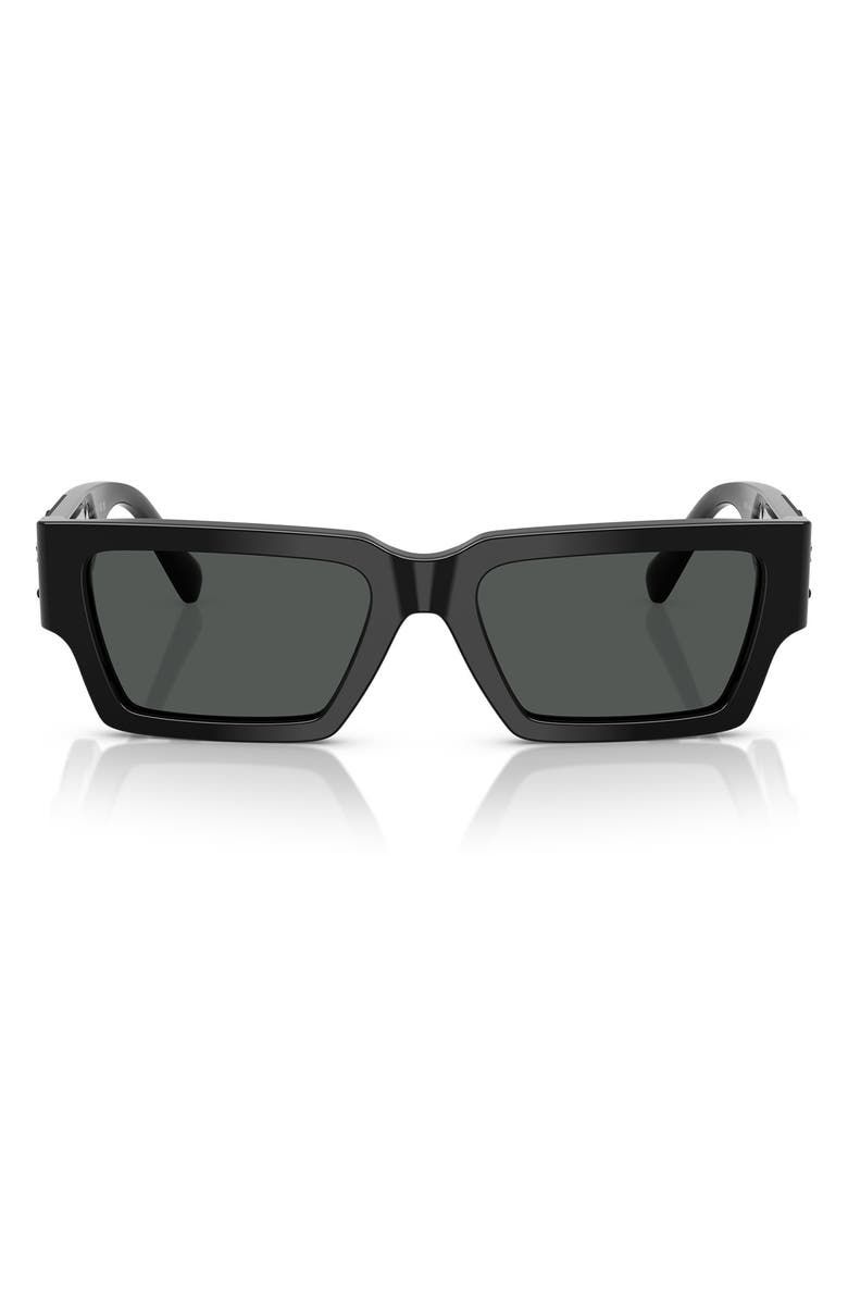 Versace 54mm Rectangular Sunglasses, Main, color, Black/Black