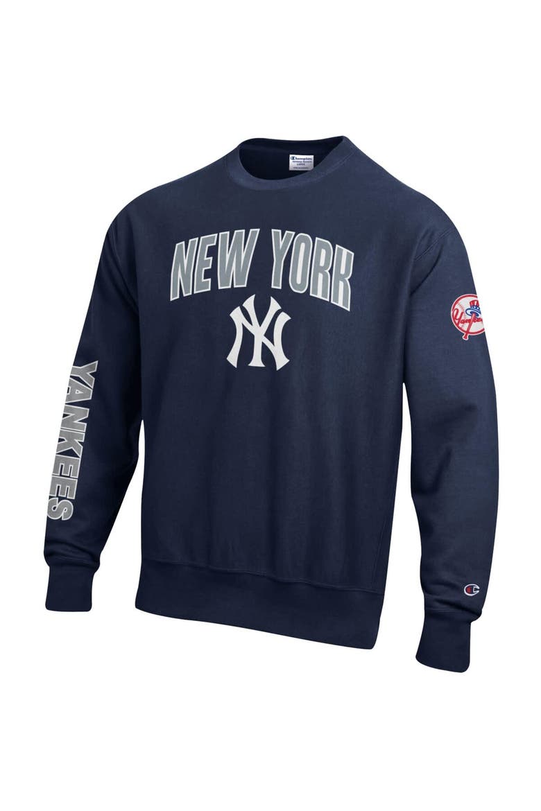 Men's Champion  Navy New York Yankees Reverse Weave Chenille Sweatshirt, Alternate, color, Navy