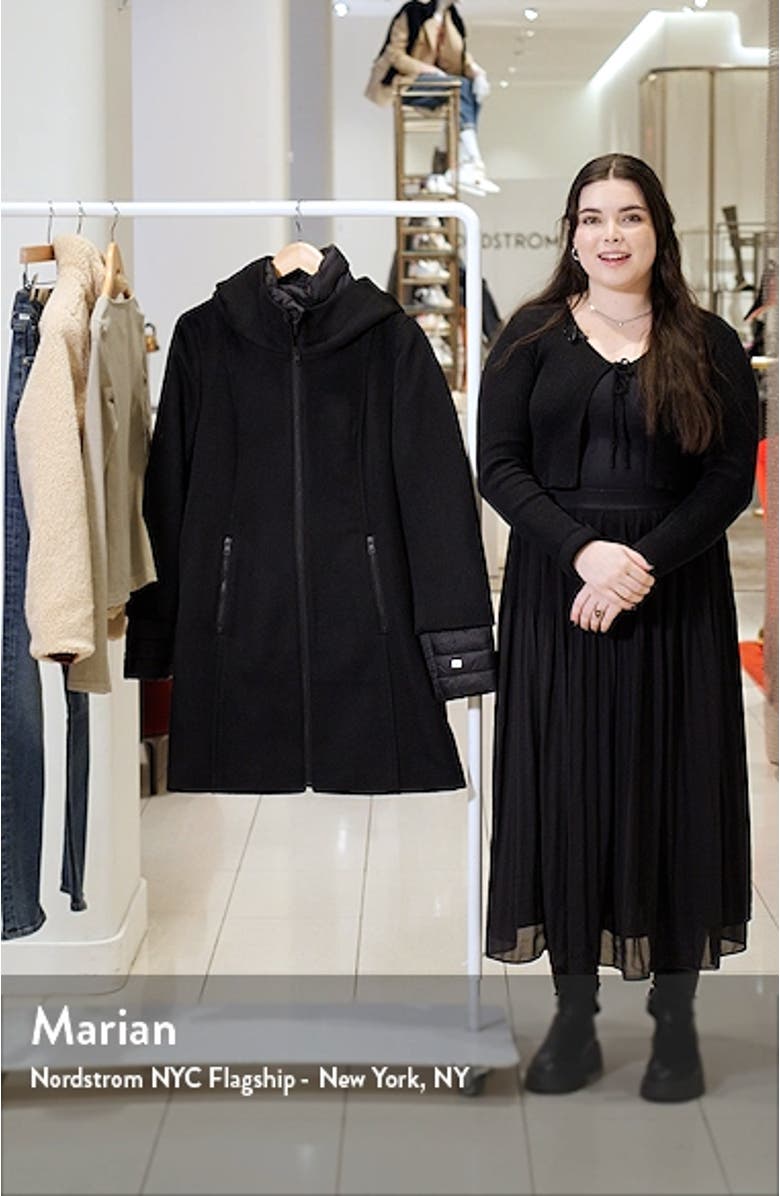 Mixed Media Wool Blend Coat with Quilted Bib Insert, sales video thumbnail