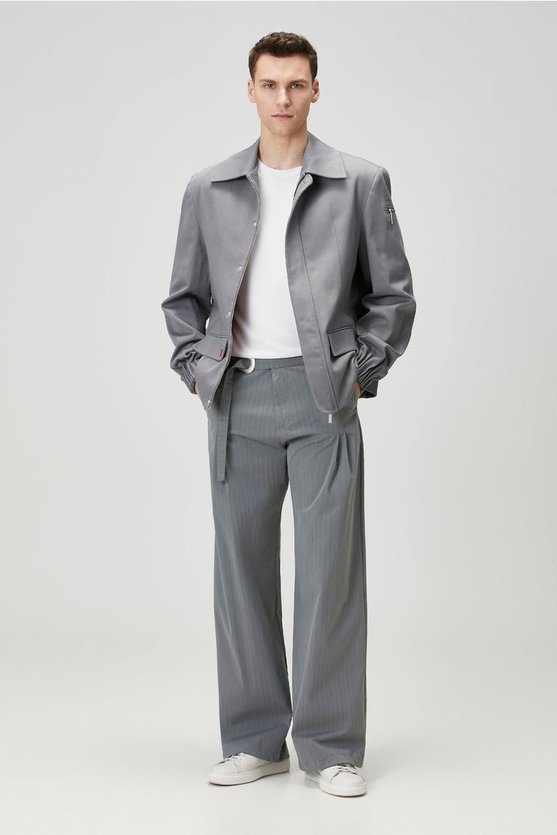 Cotton Blend Striped Woven Pant With Belt, Alternate, color, grey
