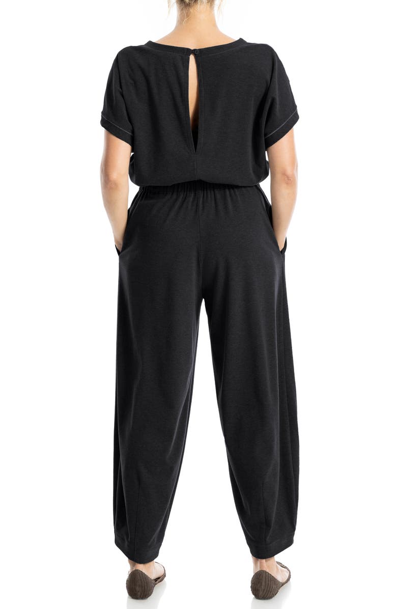 MAX STUDIO Short Sleeve Tie Waist Jumpsuit, Alternate, color, Black