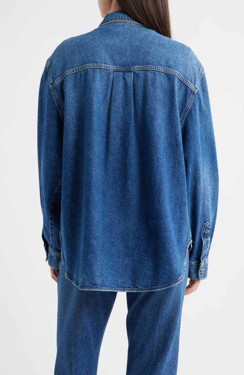 Frame High Low Denim Shirt In Blue