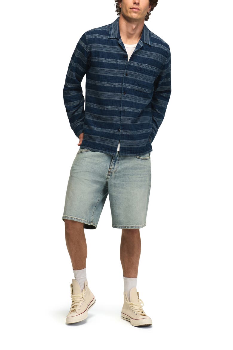 Stripe Long Sleeve Camp Shirt, Alternate, color, INDIGO