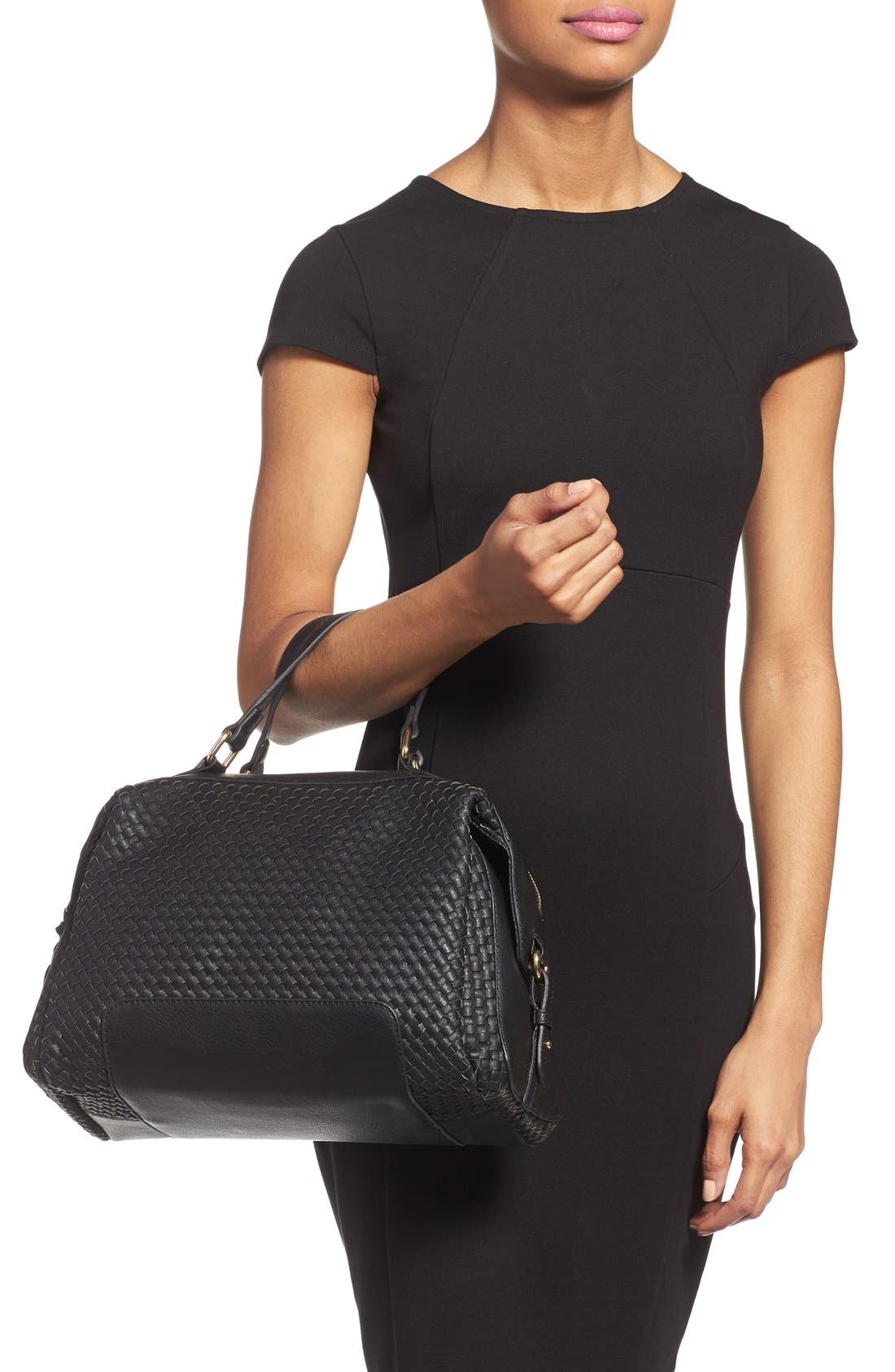 Sole Society 'Paxley' Woven Faux Leather Satchel, Alternate, color, 