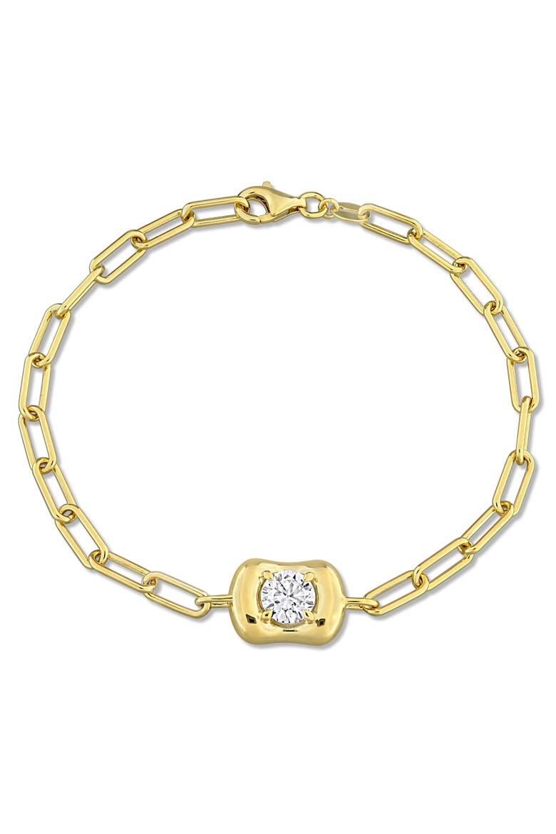Lab-Grown Diamond Puffed Paperclip Chain Bracelet, Main, color, Yellow-Plated