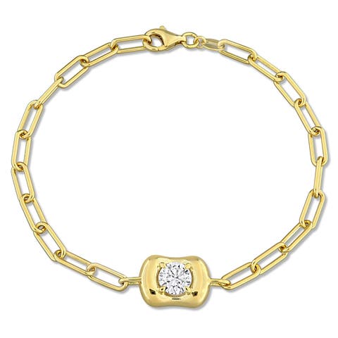 Lab-Grown Diamond Puffed Paperclip Chain Bracelet