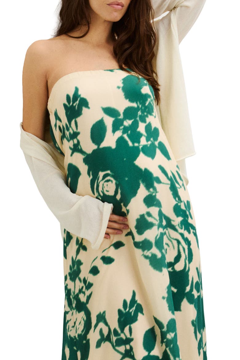 The Dahlia Strapless Dress, Alternate, color, Green Botanical Blossom