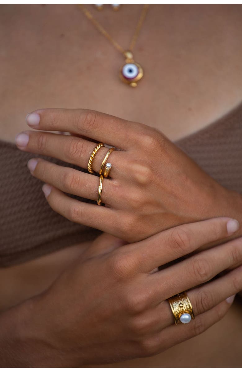 Ottoman Hands Avalon Pearl Stacking Ring, Alternate, color, Gold