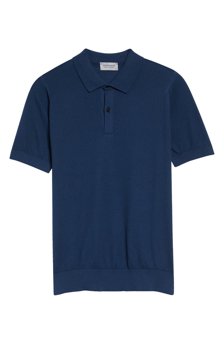 John Smedley Calun Textured Sea Island Cotton Polo, Main, color, Delft Blue