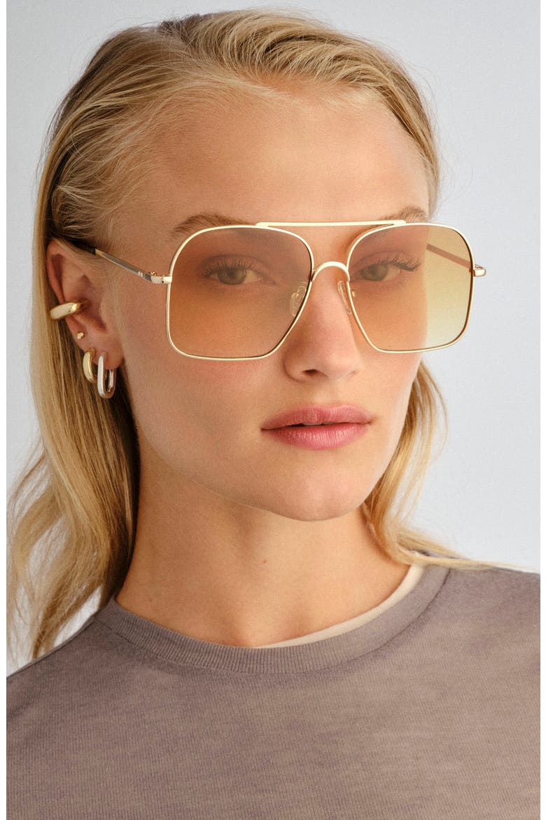 Civelle 57mm Gradient Square Aviator Sunglasses, Alternate, color, BRIGHT GOLD / TORT