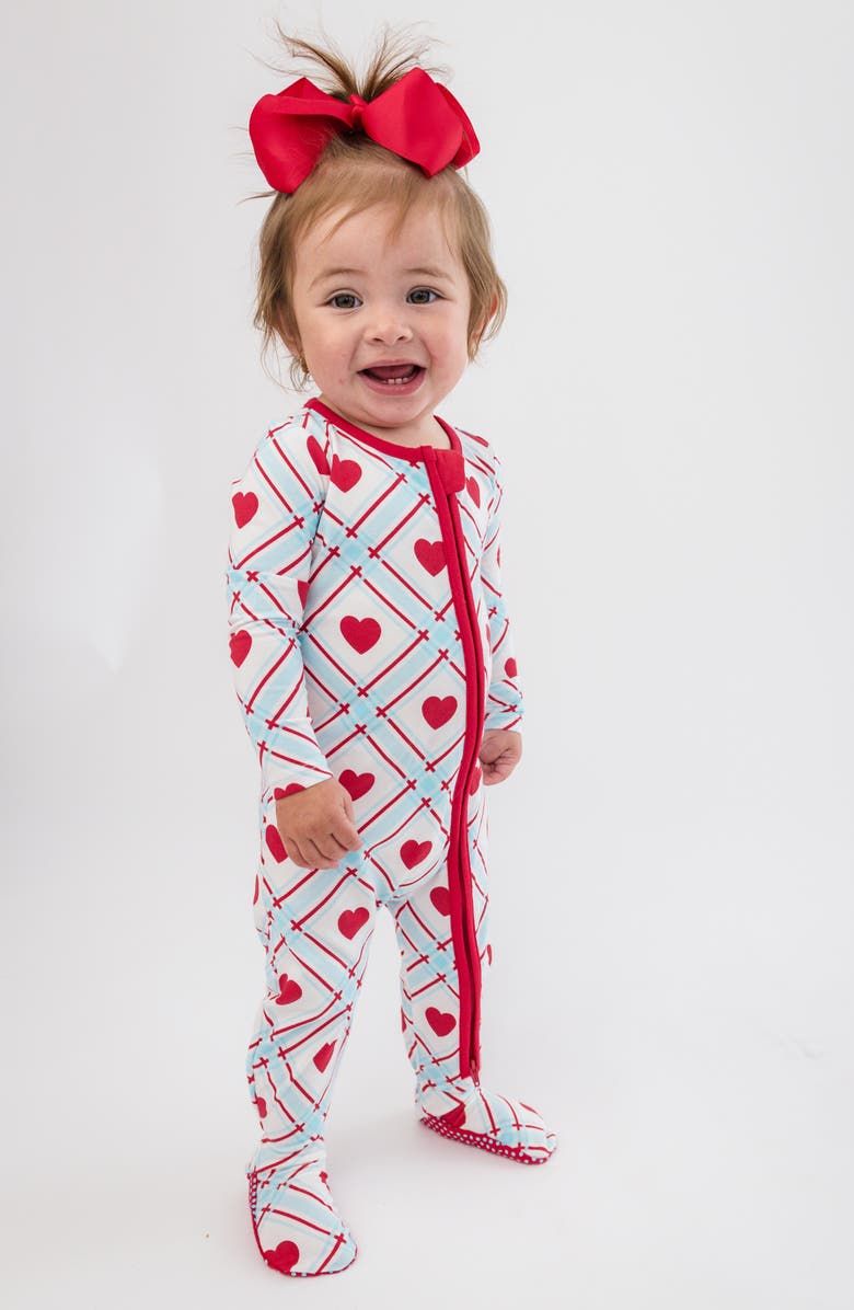 RuggedButts Sweetheart Plaid Zip-Up Footie, Alternate, color, Blue