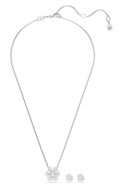 Swarovski Mixed Cuts Snowflake White Rhodium Plated Idyllia Sets In Silver