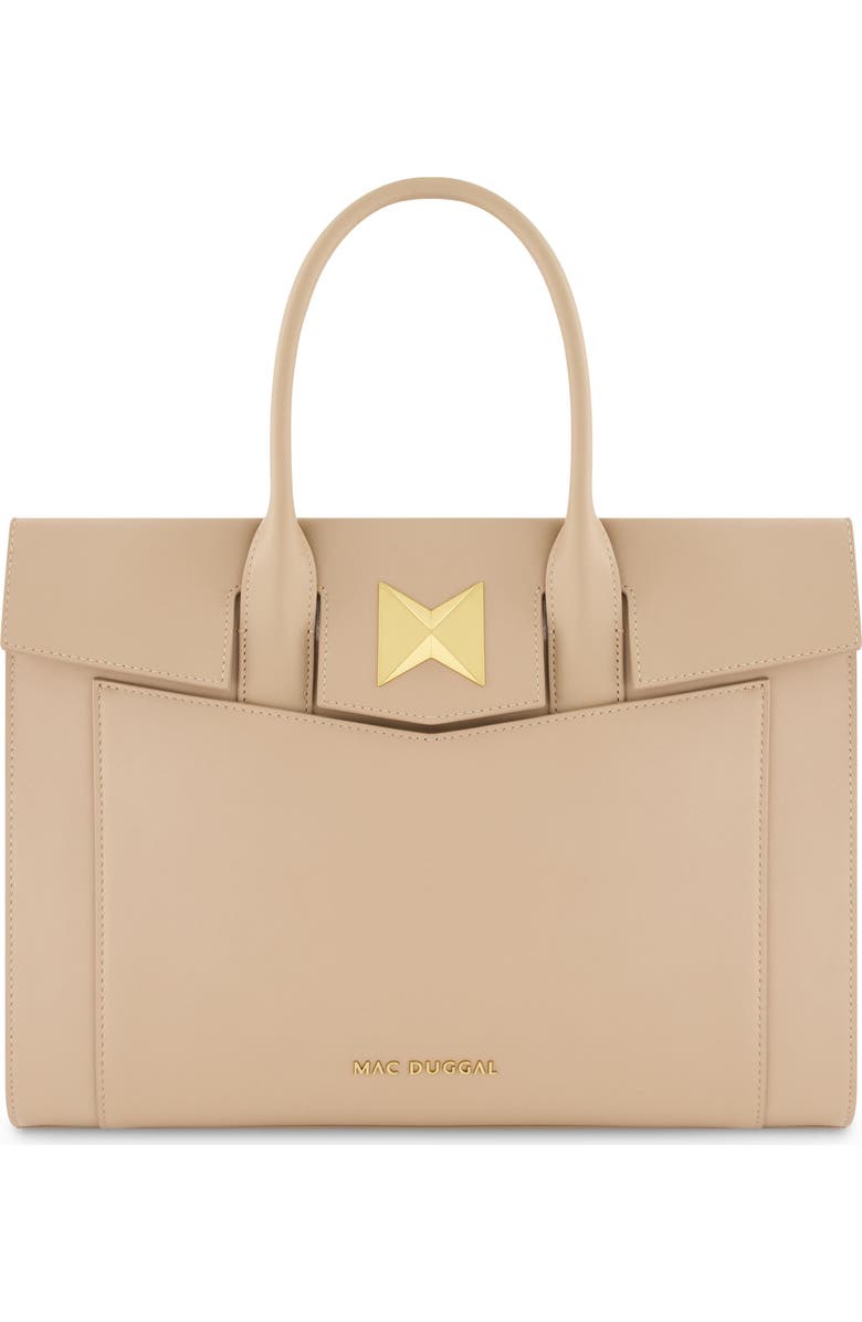 Mac Duggal Gold Plated Hardware Large Leather Briefcase Bag, Main, color, Taupe