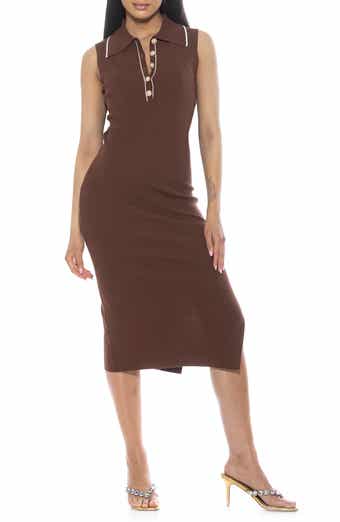 Myah Imitation Pearl Button Knit Midi Dress
