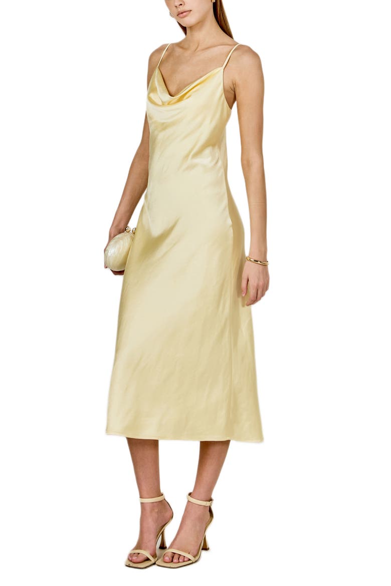 Satin Midi Dress, Alternate, color, LEMON