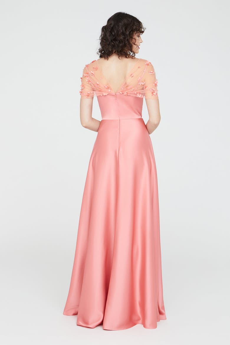 Luella Shawl Draped Gown, Alternate, color, Sugar Coral
