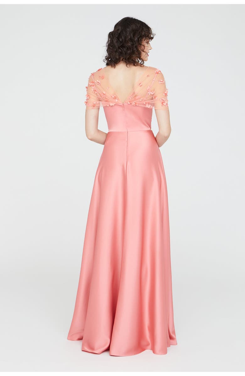 Theia Luella Shawl Draped Gown, Alternate, color, Sugar Coral