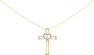 Haus of Brilliance 14K Yellow Gold Plated Silver 1/6 Cttw Diamond Heart and Ribbon Cross Pendant