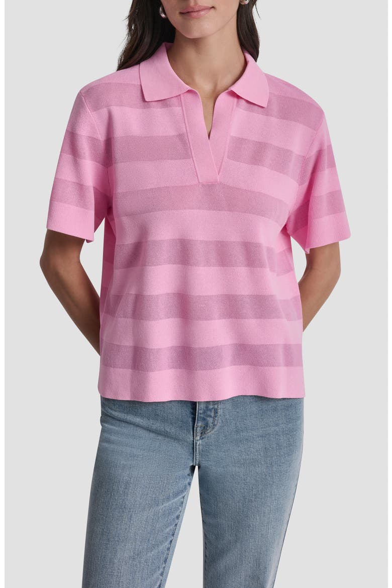 Sheer Stripe Polo, Main, color, BRIGHT PEONY