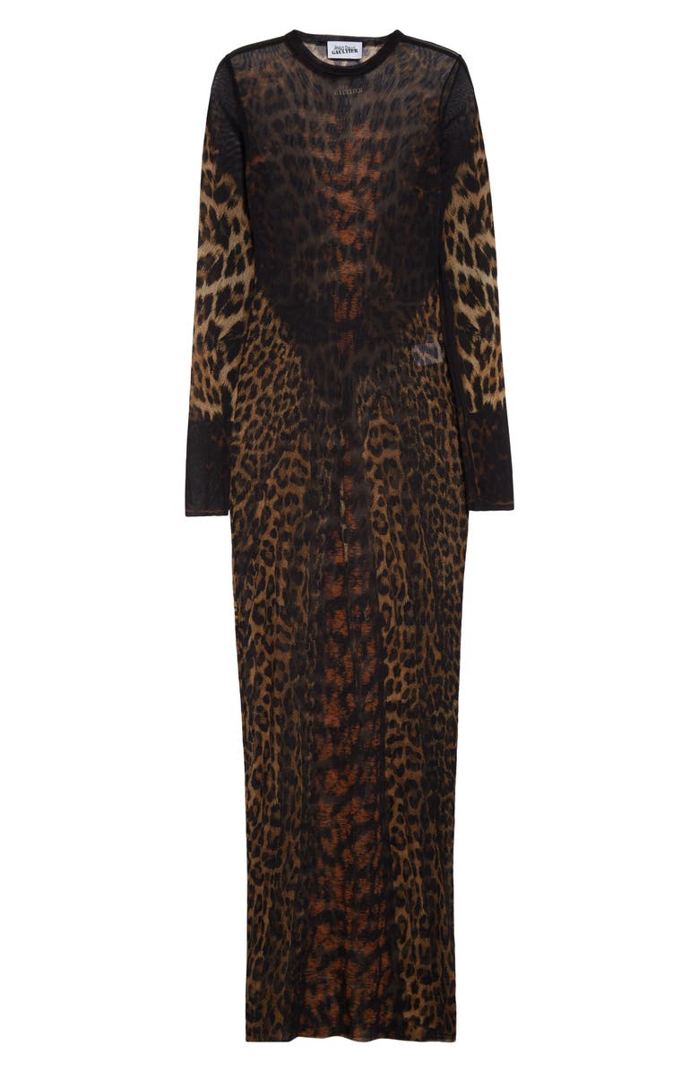 Jean Paul Gaultier Leopard Print Long Sleeve Mesh Dress, Alternate, color,