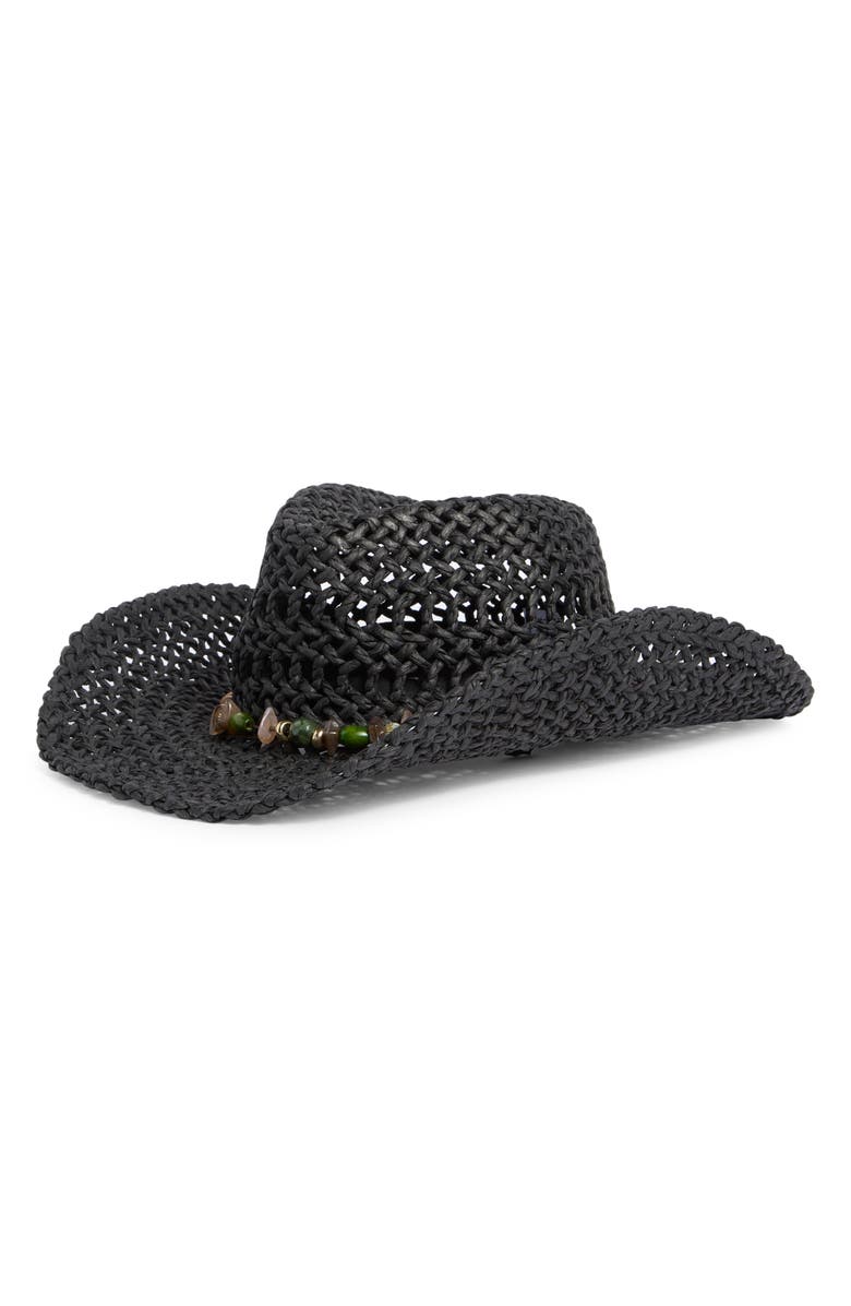Steve Madden Lei Beaded Western Hat, Main, color, Black