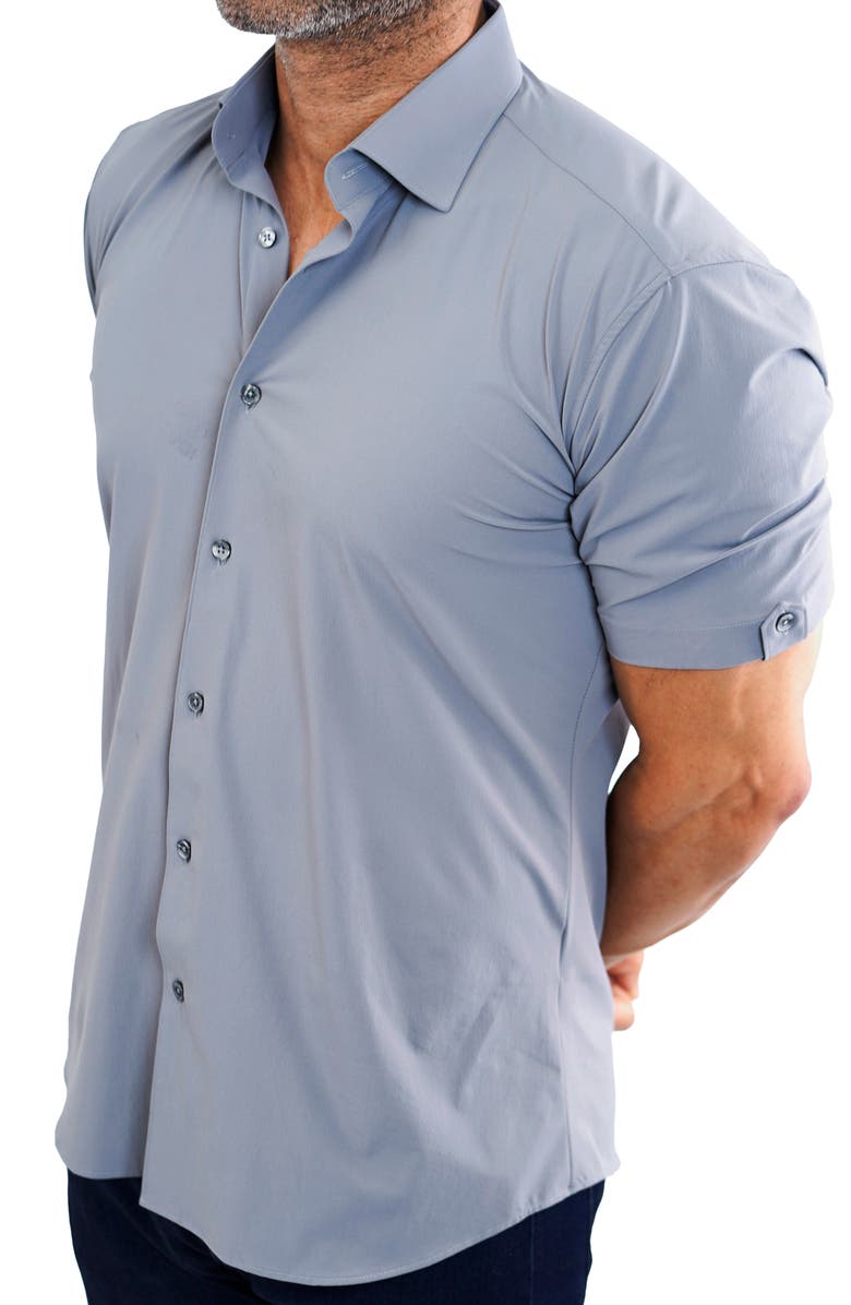Maceoo Galileo Grey Stretchcore Short Sleeve Cotton Blend Button-Up Shirt, Alternate, color, 