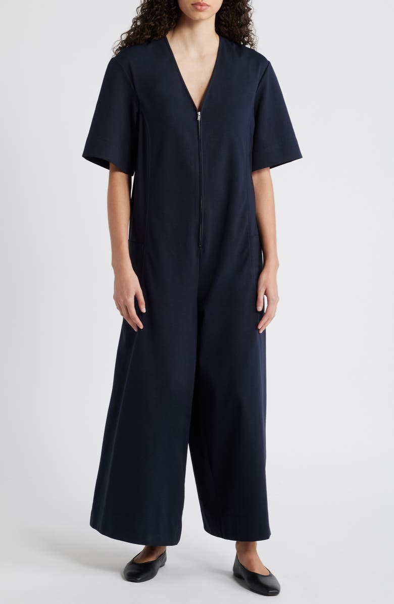COS V-Neck Cotton Blend Jumpsuit, Main, color, 