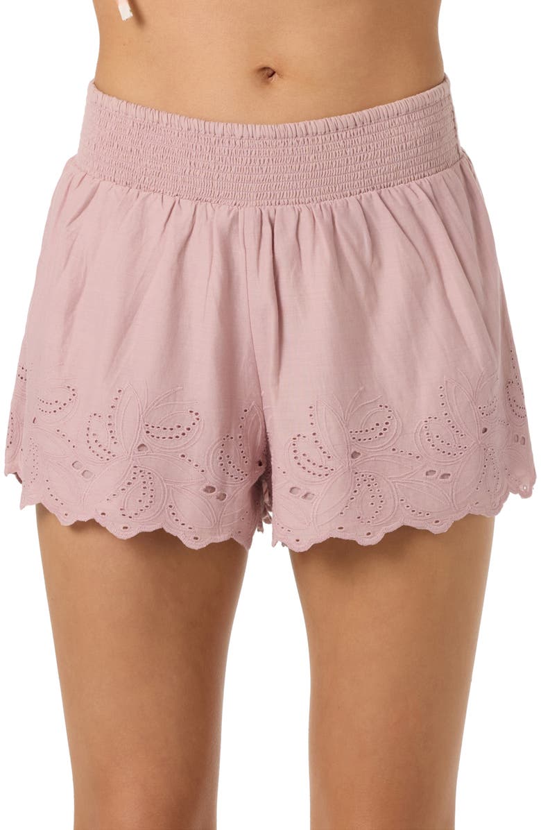 O'Neill Annalee Eyelet Waist Shorts, Main, color, Orchid