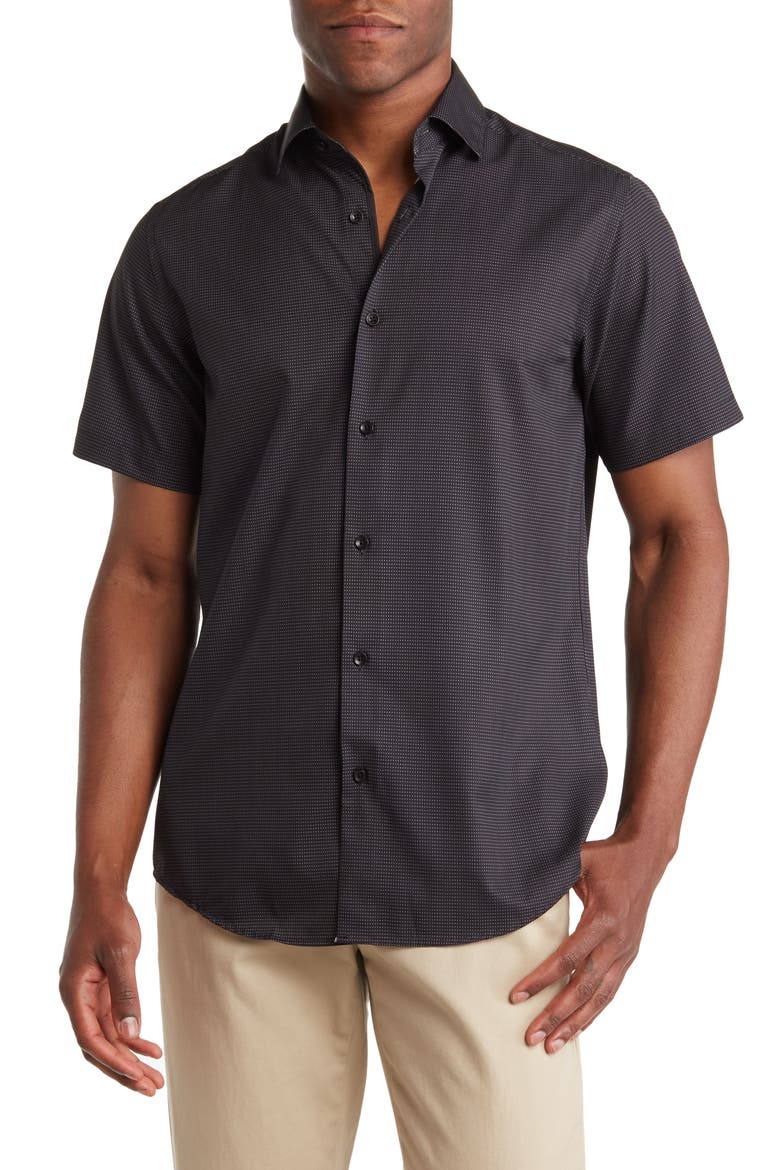 Slim Fit Performance Short Sleeve Button-Up Shirt, Main, color, BLACK