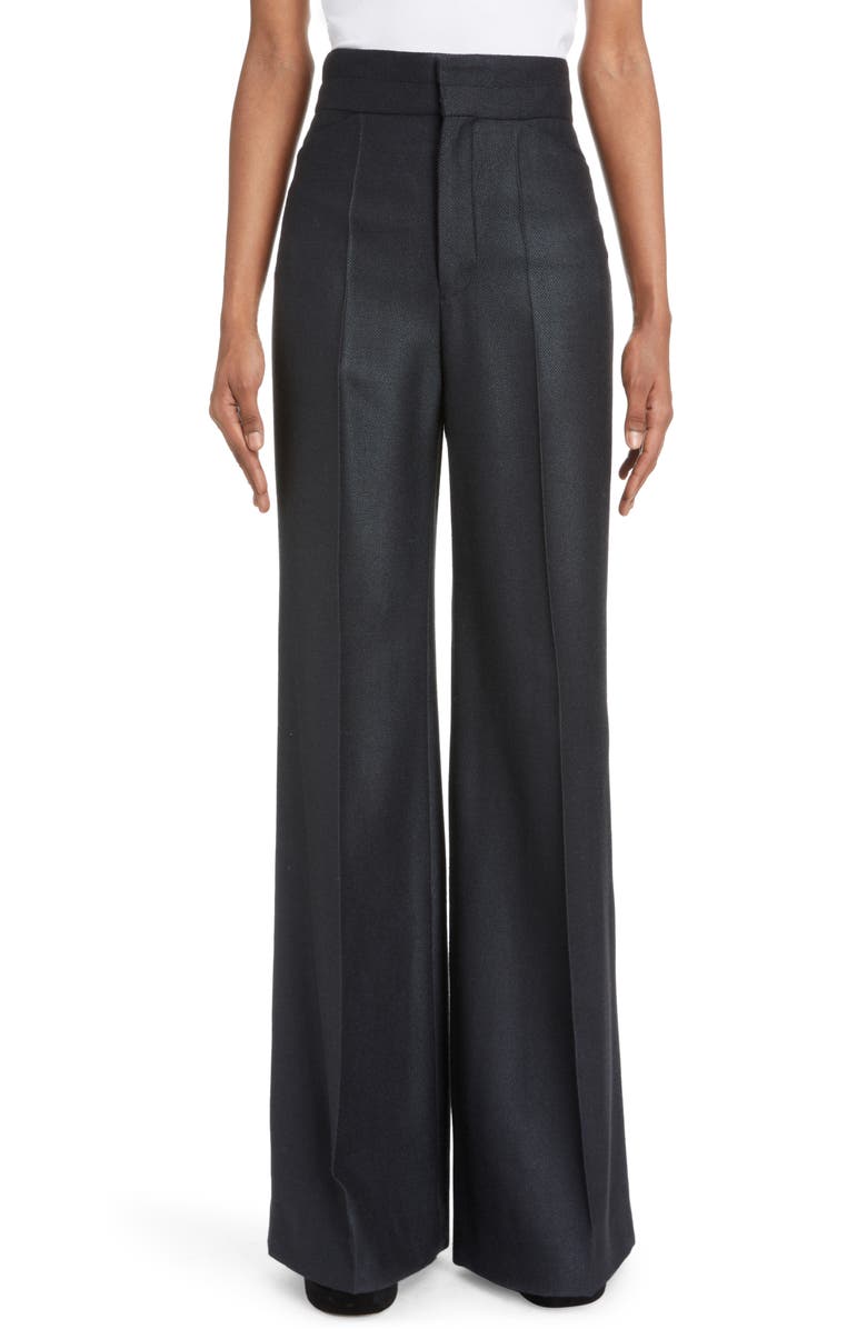 Chloé High Waist Armored Silk & Wool Wide Leg Pants, Main, color, 