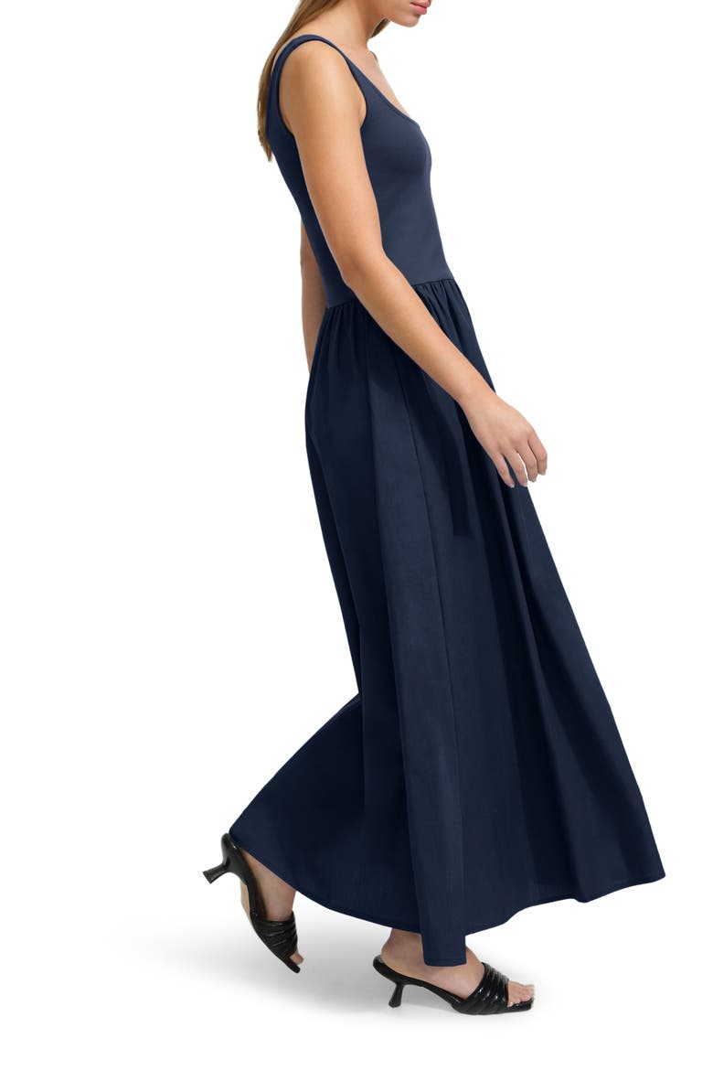 Clara Mixed Media Ponte & Cotton A-Line Dress, Alternate, color, DEEP INDIGO