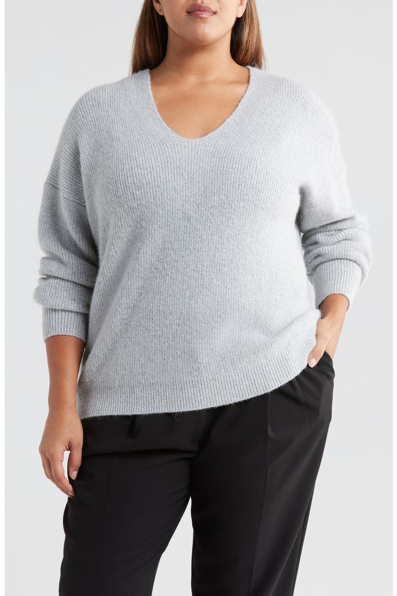 Sparkle V-Neck Sweater, Main, color, GREY HEATHER- SILVER LUREX