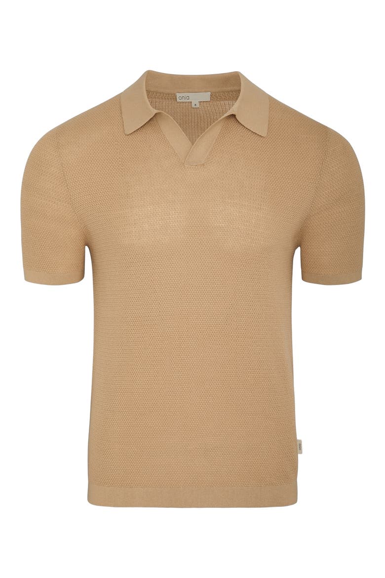 Johnny Collar Cotton Textured Knit Polo, Alternate, color, SAND