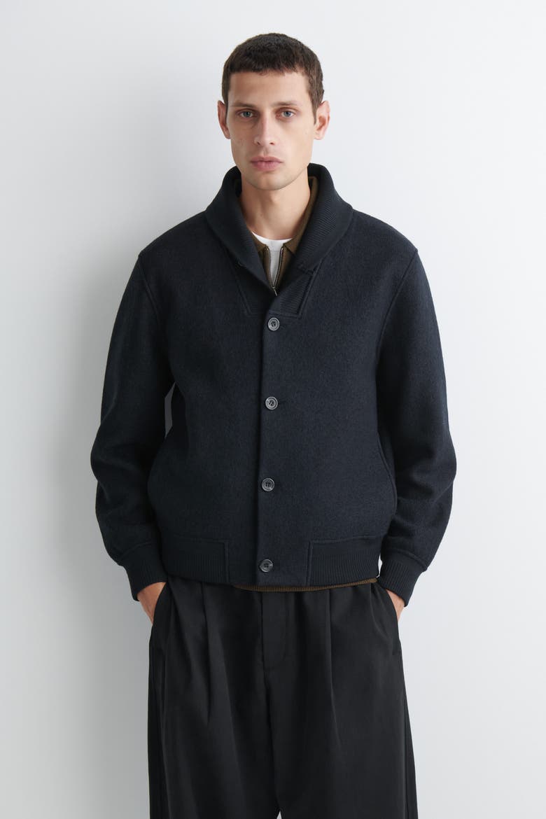 Boiled Wool Shawl-collar Jacket, Alternate, color, NAVY