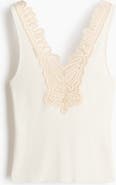 H&M Lace-trimmed Fine-knit Top