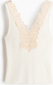H&M Lace-trimmed Fine-knit Top