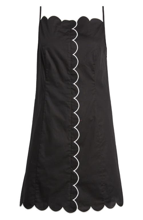 Charles Henry Scallop Detail Stretch Cotton Minidress In Black